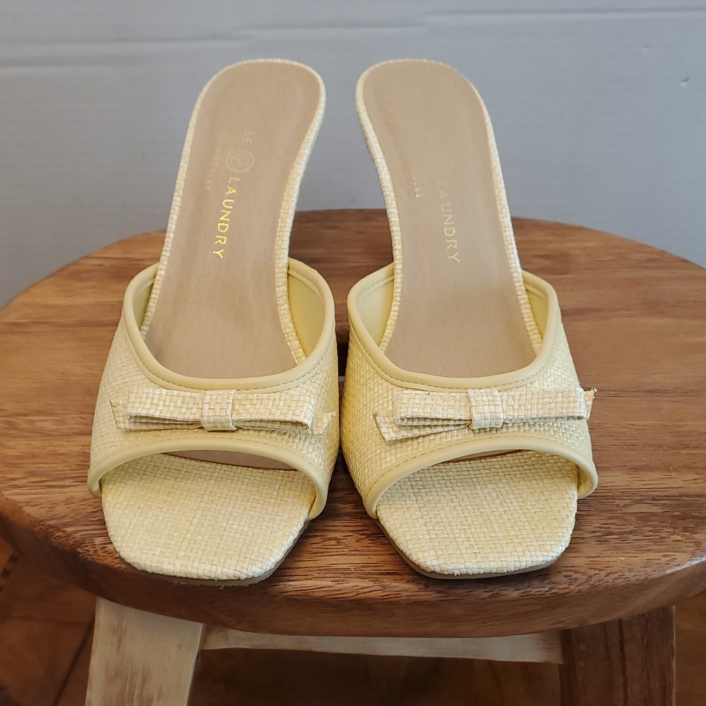 Chinese Laundry Woven Yellow Kitten Heels Slides with Bow Size 8 M - Picture 2 of 11